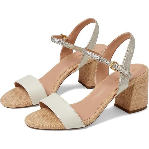 NWT Cole Haan Women's Josie Block Heeled Sandal, Ivory/Soft Gold-Size 11 - Picture 1 of 6